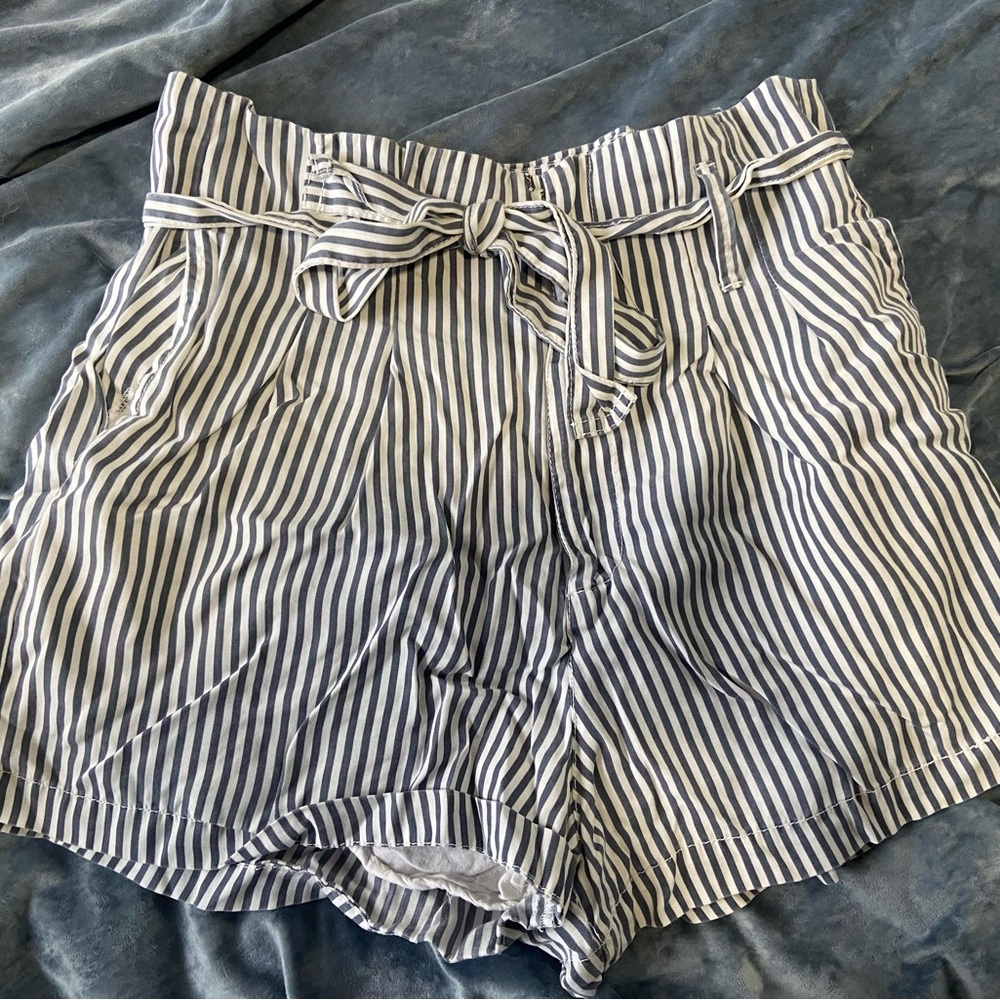 Abercrombie & Fitch Navy and White Striped High Waist Shorts